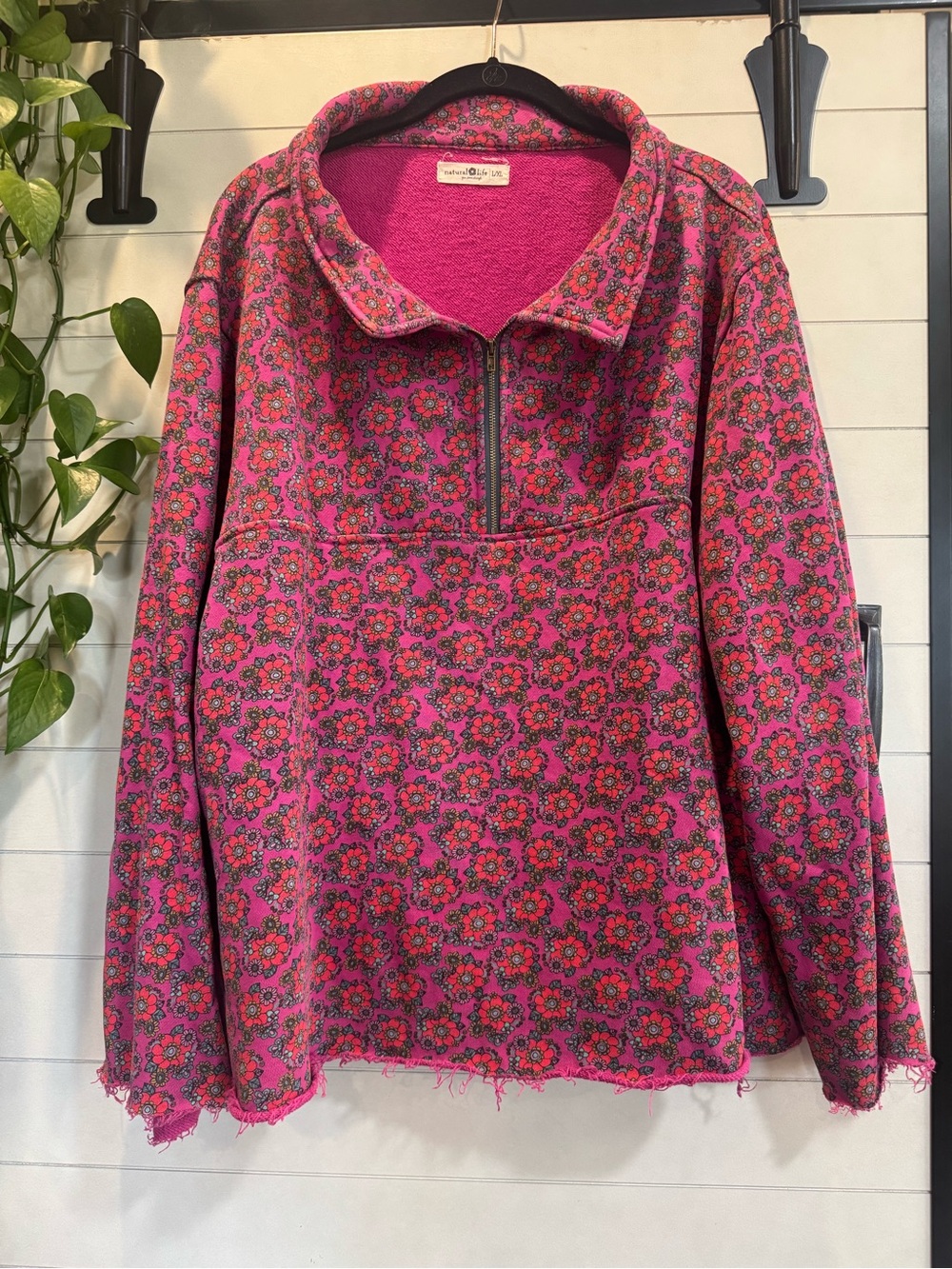 NATURAL LIFE Pink Floral Half-Zip Pullover